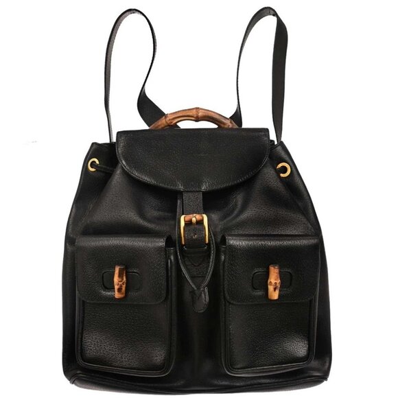 Gucci Handbags - Gucci Black Pigskin Bamboo Backpack 003.1998.0016 117000